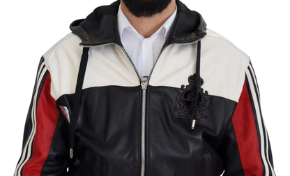 Schwarzer Leder Blousonmantel mit Kapuze Jacke