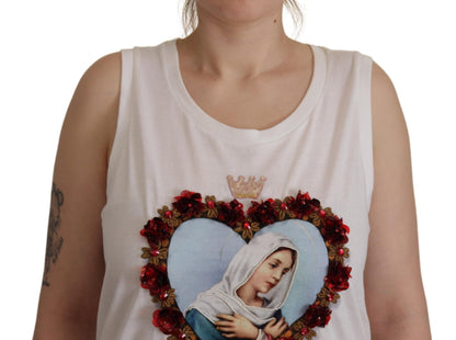 Weißes T-Shirt mit gesticktem Druck und Verzierungen