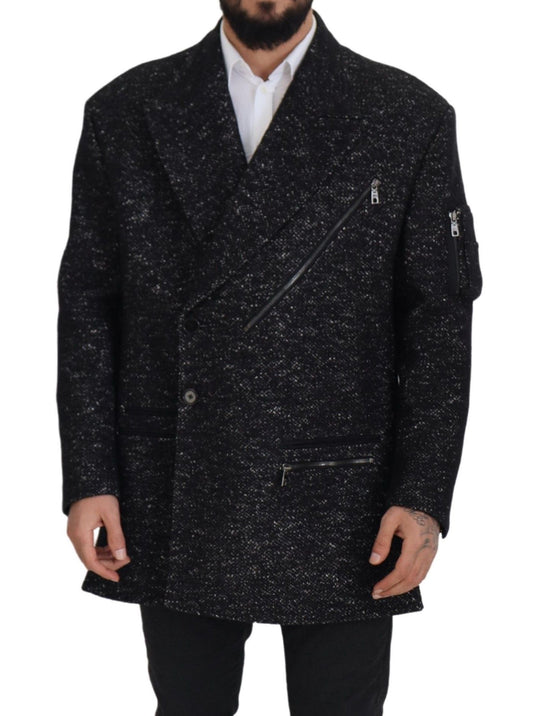 Schwarzer Wollmantel Zweireiher Herrenjacke
