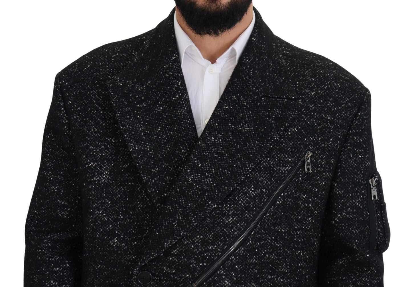 Schwarzer Wollmantel Zweireiher Herrenjacke