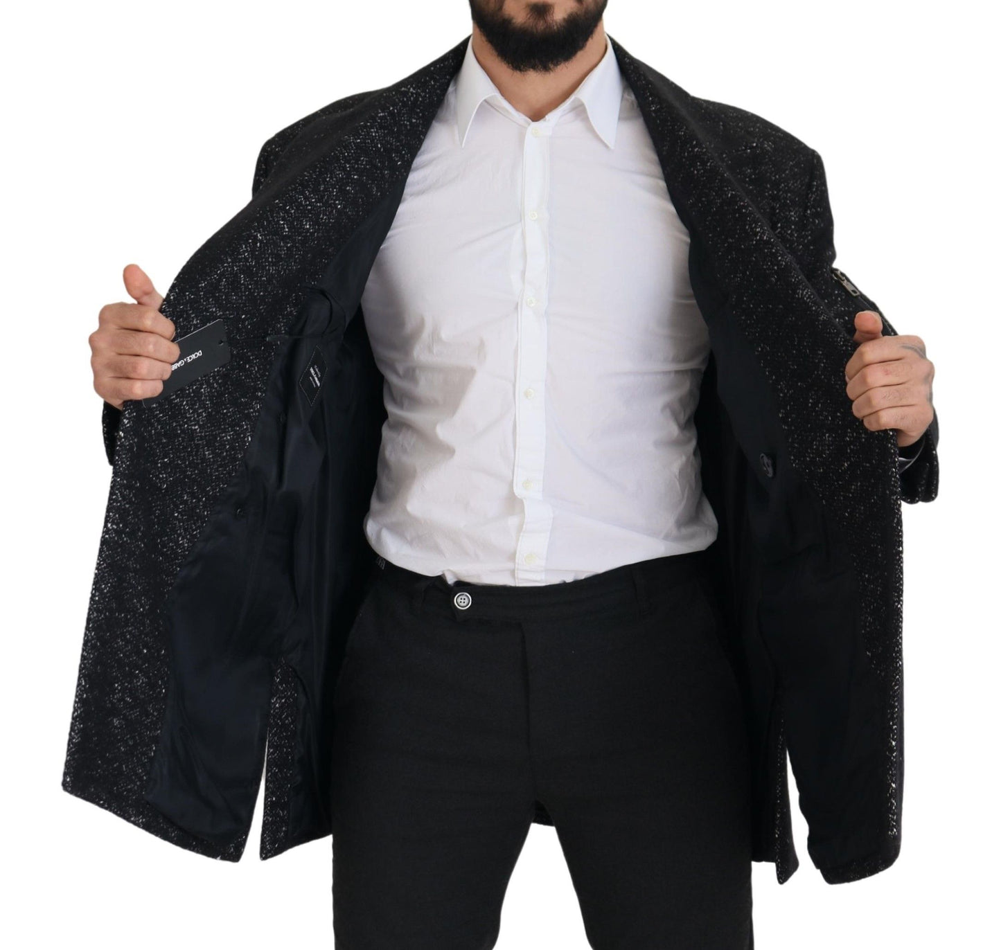 Schwarzer Wollmantel Zweireiher Herrenjacke