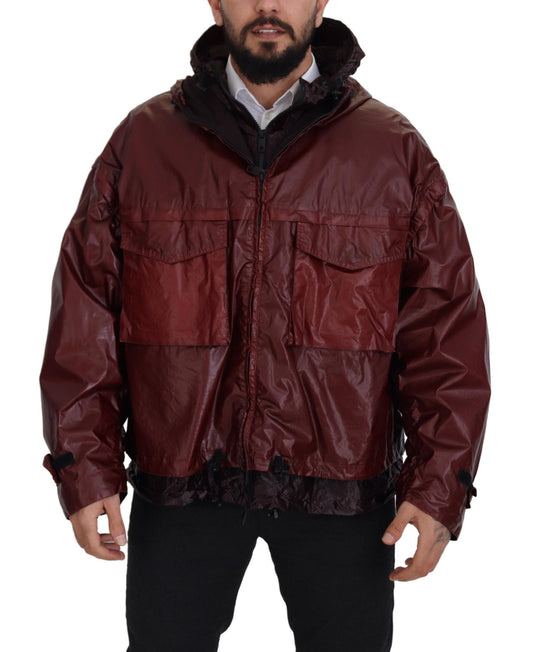 Bordeauxfarbene Baumwolljacke mit Kapuze und Reißverschluss