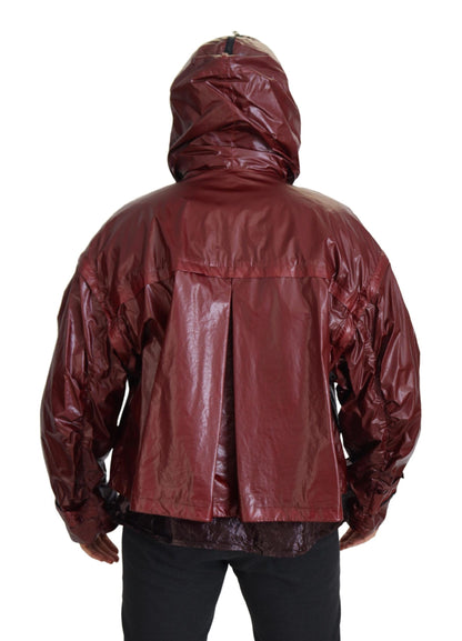 Bordeauxfarbene Baumwolljacke mit Kapuze und Reißverschluss