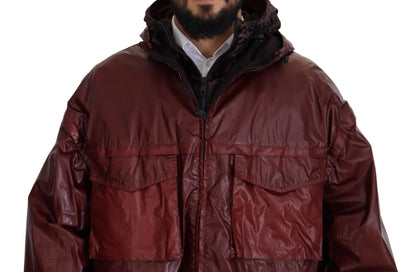 Bordeauxfarbene Baumwolljacke mit Kapuze und Reißverschluss