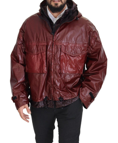 Bordeauxfarbene Baumwolljacke mit Kapuze und Reißverschluss
