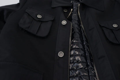 Schwarze Jacke mit durchgehendem Reißverschluss und Kragen aus Wolle