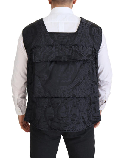 Schwarze ärmellose Jacke aus Nylon mit Reißverschluss