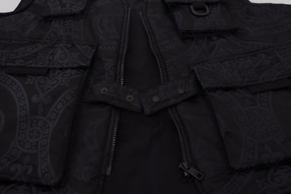 Schwarze ärmellose Jacke aus Nylon mit Reißverschluss