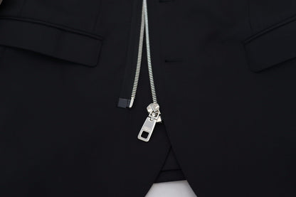 Schwarze Jacke mit langen Ärmeln und durchgehendem Reißverschluss aus Wolle