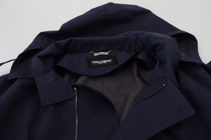 Blauer doppelreihiger Mantel mit Kapuze Jacke