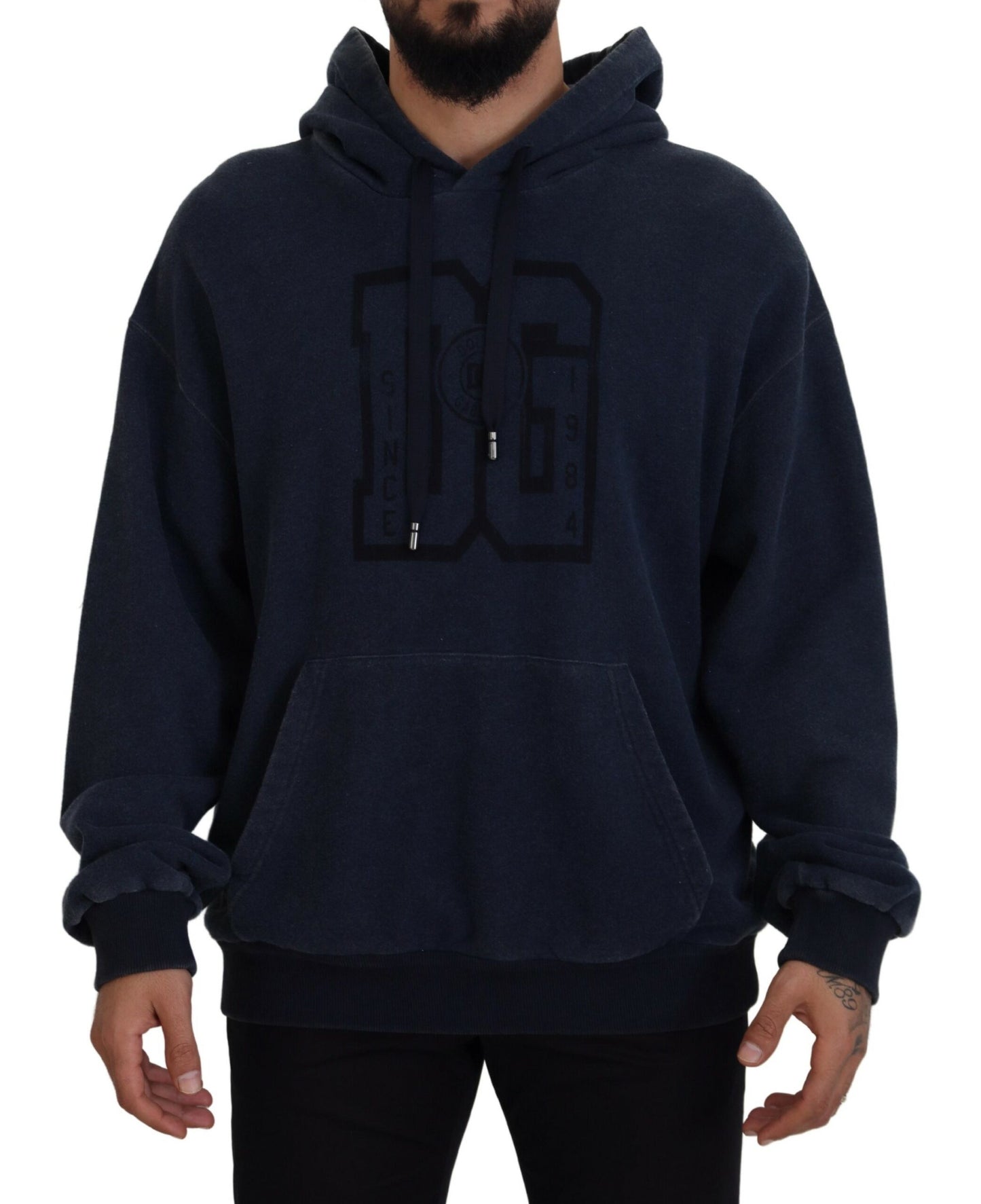 Dunkelblaues Baumwoll-Sweatshirt mit Kapuze Pullover