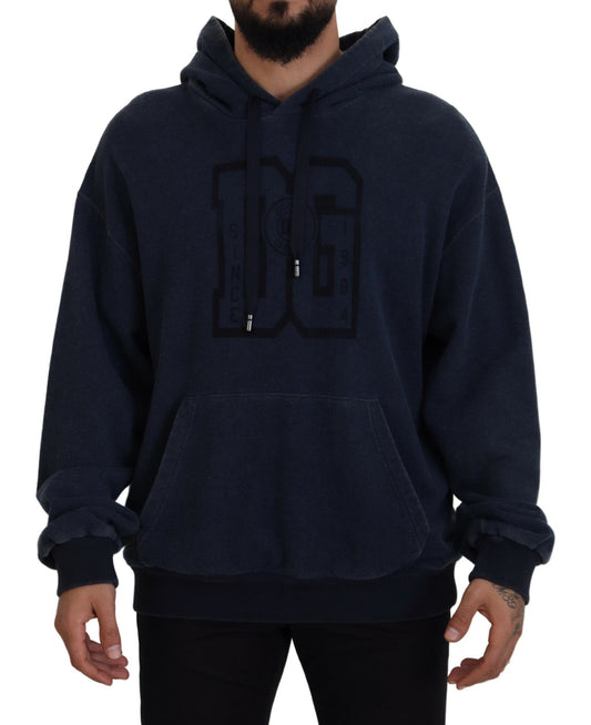 Dunkelblaues Baumwoll-Sweatshirt mit Kapuze Pullover