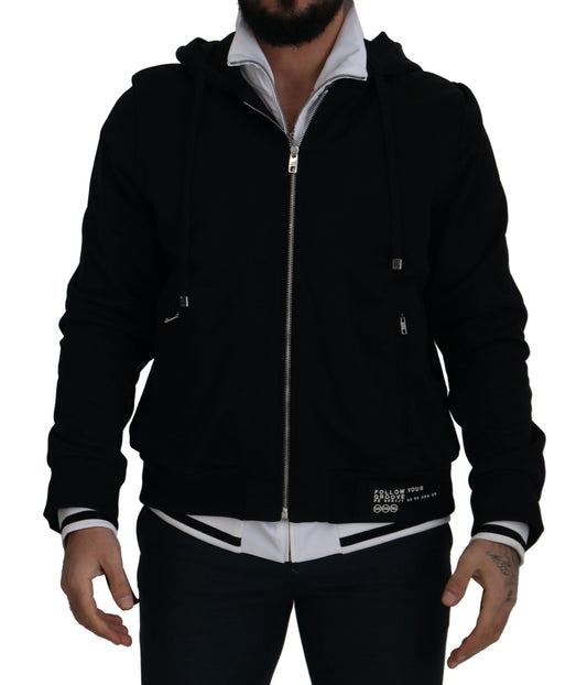 Schwarze Polyester Jacke mit Kapuze und durchgehendem Reißverschluss