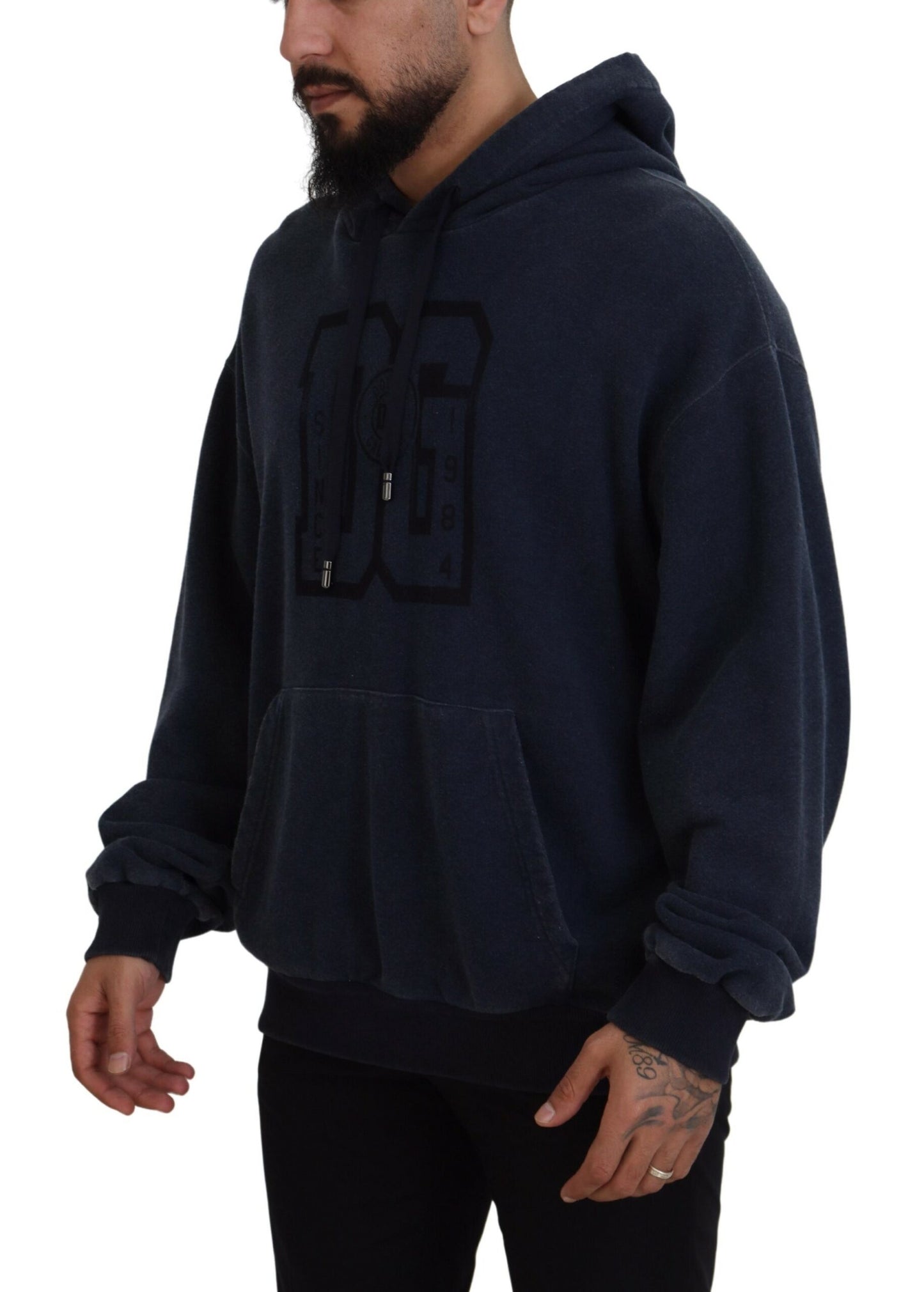 Dunkelblaues Baumwoll-Sweatshirt mit Kapuze Pullover
