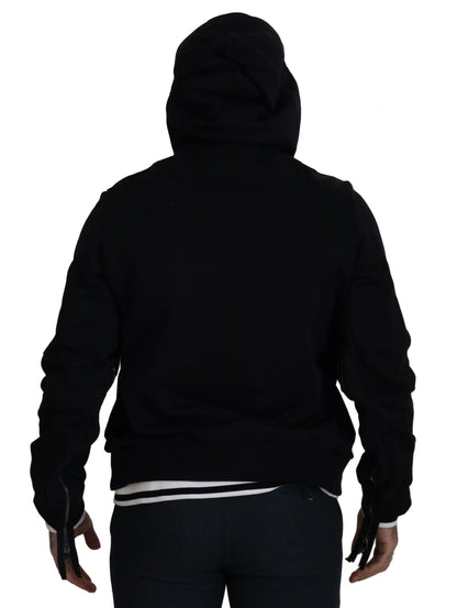 Schwarze Polyester Jacke mit Kapuze und durchgehendem Reißverschluss