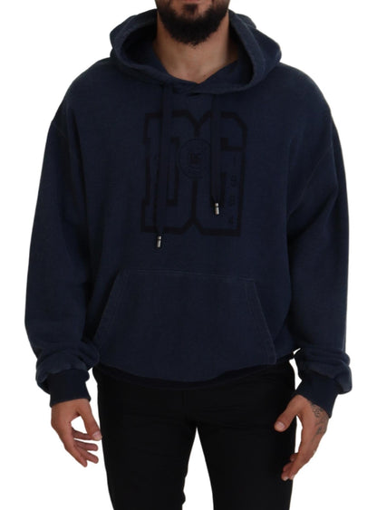 Dunkelblaues Baumwoll-Sweatshirt mit Kapuze Pullover