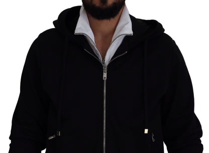 Schwarze Polyester Jacke mit Kapuze und durchgehendem Reißverschluss