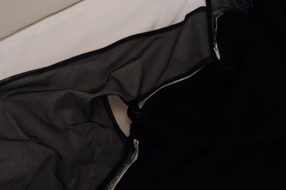Schwarze Polyester Jacke mit Kapuze und durchgehendem Reißverschluss