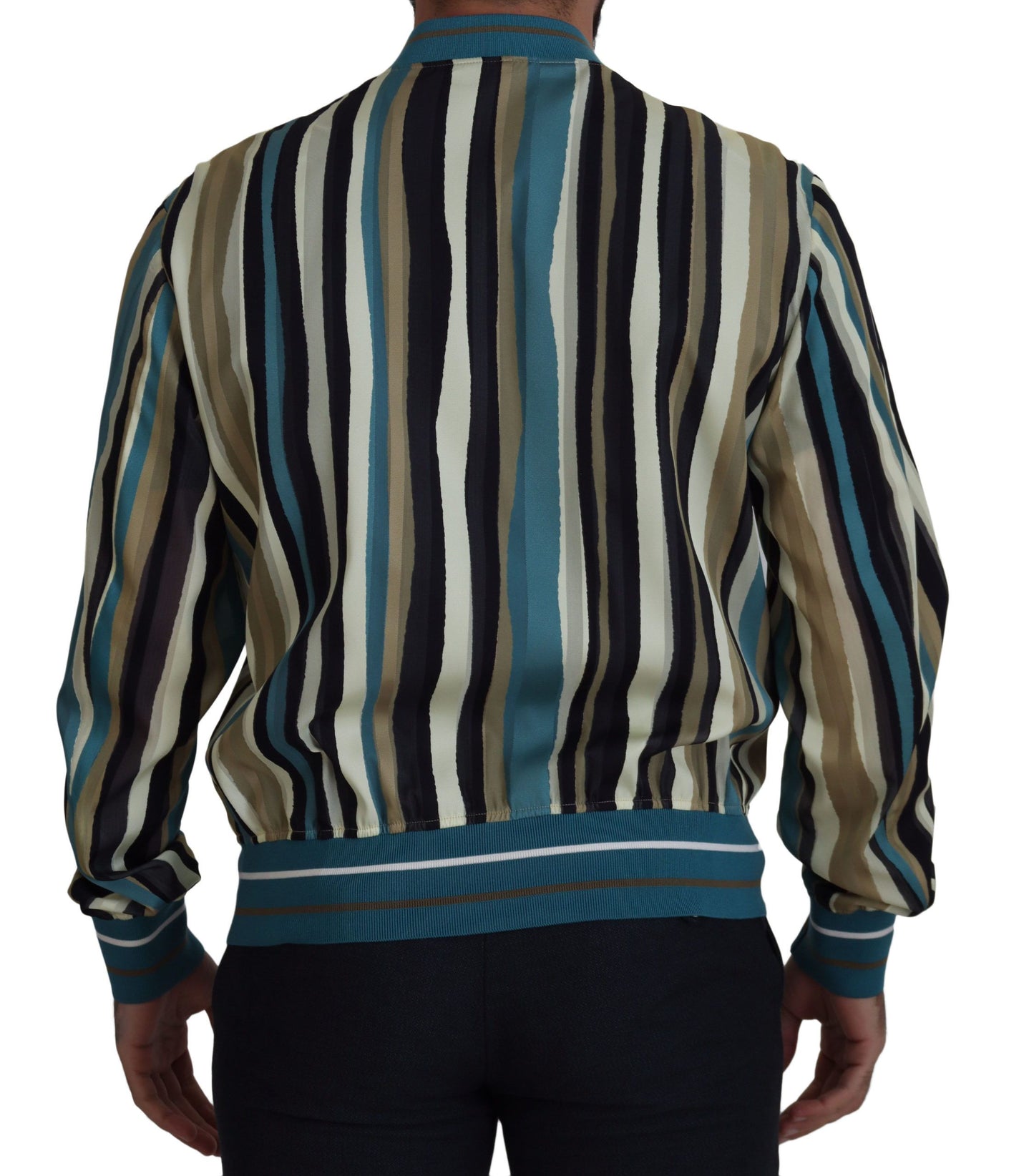 Multicolor Viskose-Streifen Jacke mit durchgehendem Reißverschluss