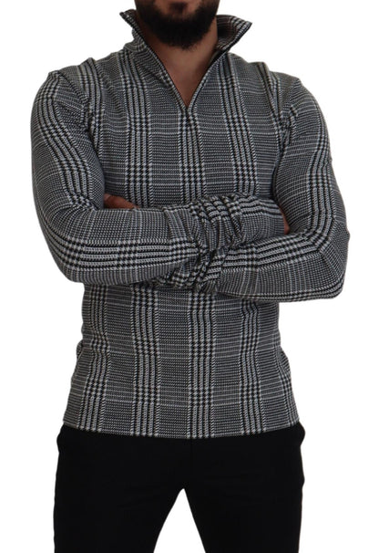 Grauer karierter Pullover mit schmalem Rollkragen