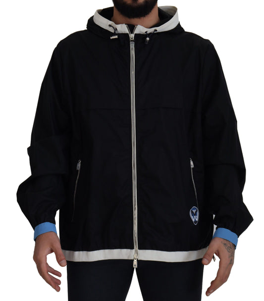 Schwarze Baumwolljacke mit Kapuze und durchgehendem Reißverschluss für Männer