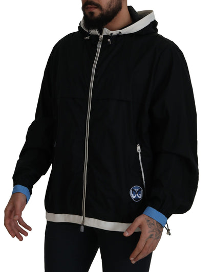 Schwarze Baumwolljacke mit Kapuze und durchgehendem Reißverschluss für Männer