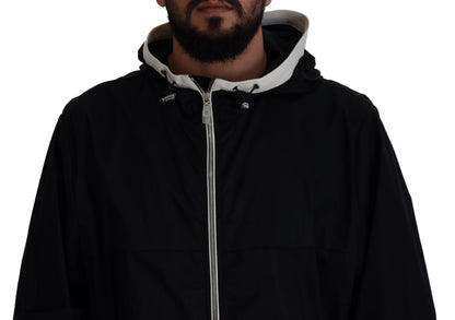 Schwarze Baumwolljacke mit Kapuze und durchgehendem Reißverschluss für Männer