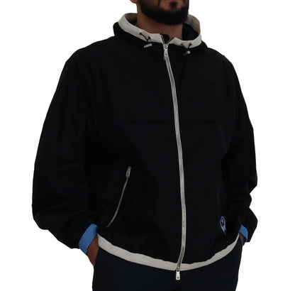 Schwarze Baumwolljacke mit Kapuze und durchgehendem Reißverschluss für Männer