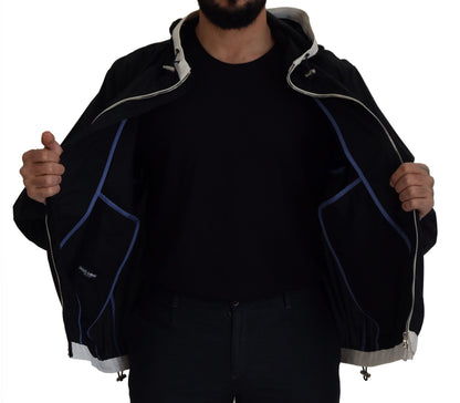 Schwarze Baumwolljacke mit Kapuze und durchgehendem Reißverschluss für Männer