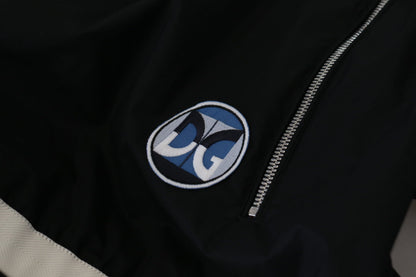 Schwarze Baumwolljacke mit Kapuze und durchgehendem Reißverschluss für Männer