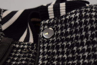 Schwarze Bomberjacke aus Polyester mit Hahnentrittmuster