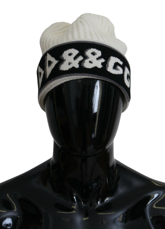 Weiße Kaschmir Strick Logo Beanie Männer Mütze