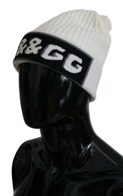 Weiße Kaschmir Strick Logo Beanie Männer Mütze