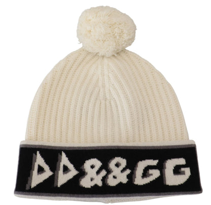 Weiße Kaschmir Strick Logo Beanie Männer Mütze
