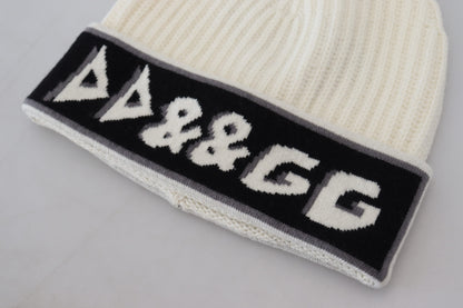 Weiße Kaschmir Strick Logo Beanie Männer Mütze