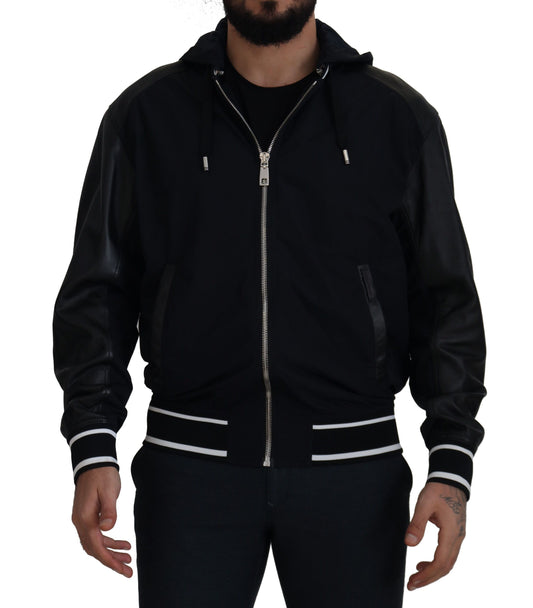 Schwarzer Polyester Blousonmantel mit Kapuze Jacke