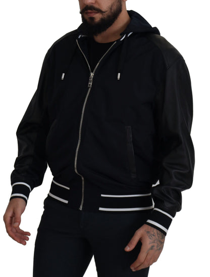 Schwarzer Polyester Blousonmantel mit Kapuze Jacke