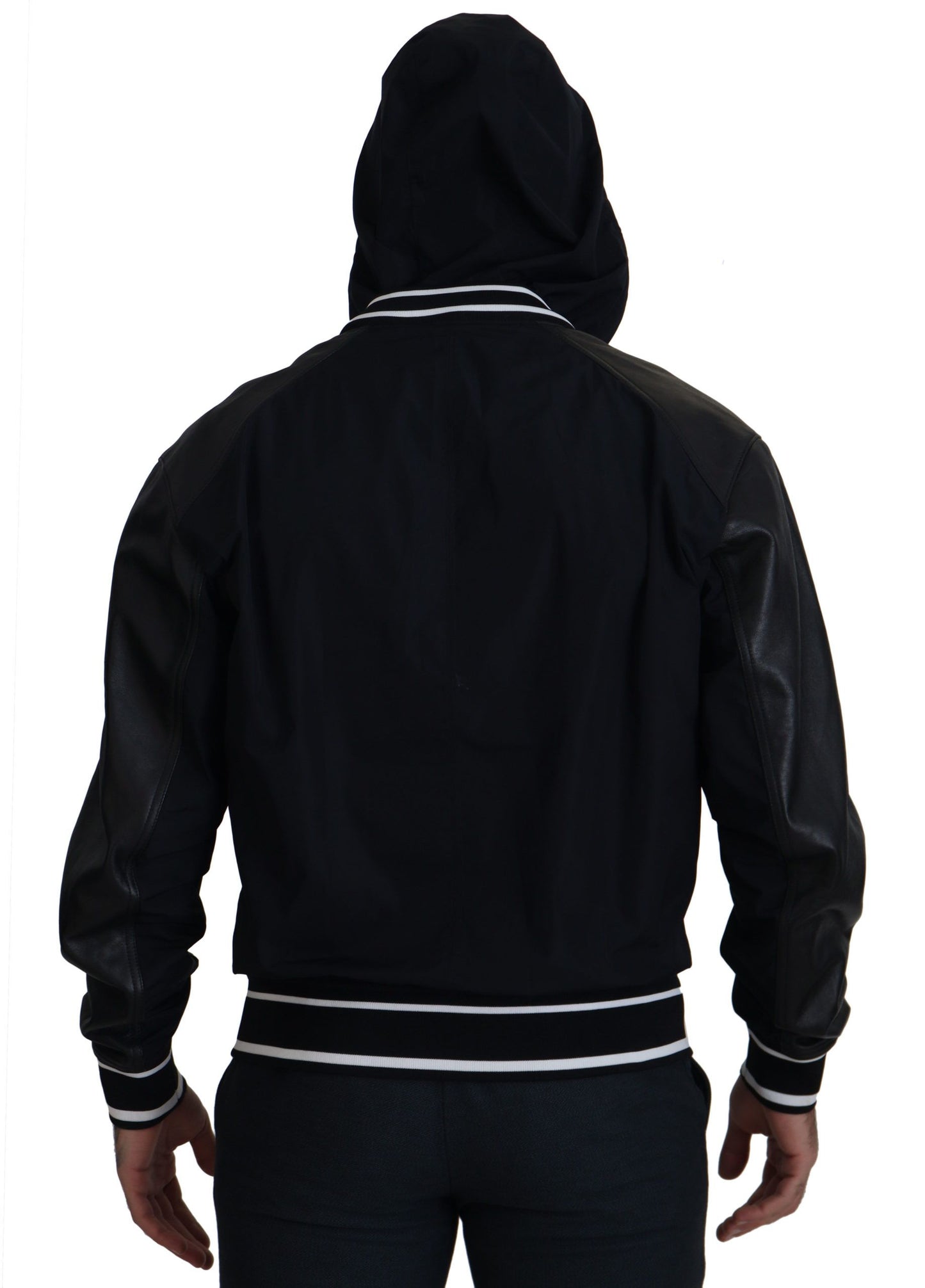 Schwarzer Polyester Blousonmantel mit Kapuze Jacke
