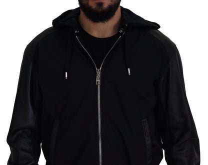 Schwarzer Polyester Blousonmantel mit Kapuze Jacke