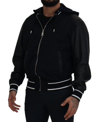 Schwarzer Polyester Blousonmantel mit Kapuze Jacke