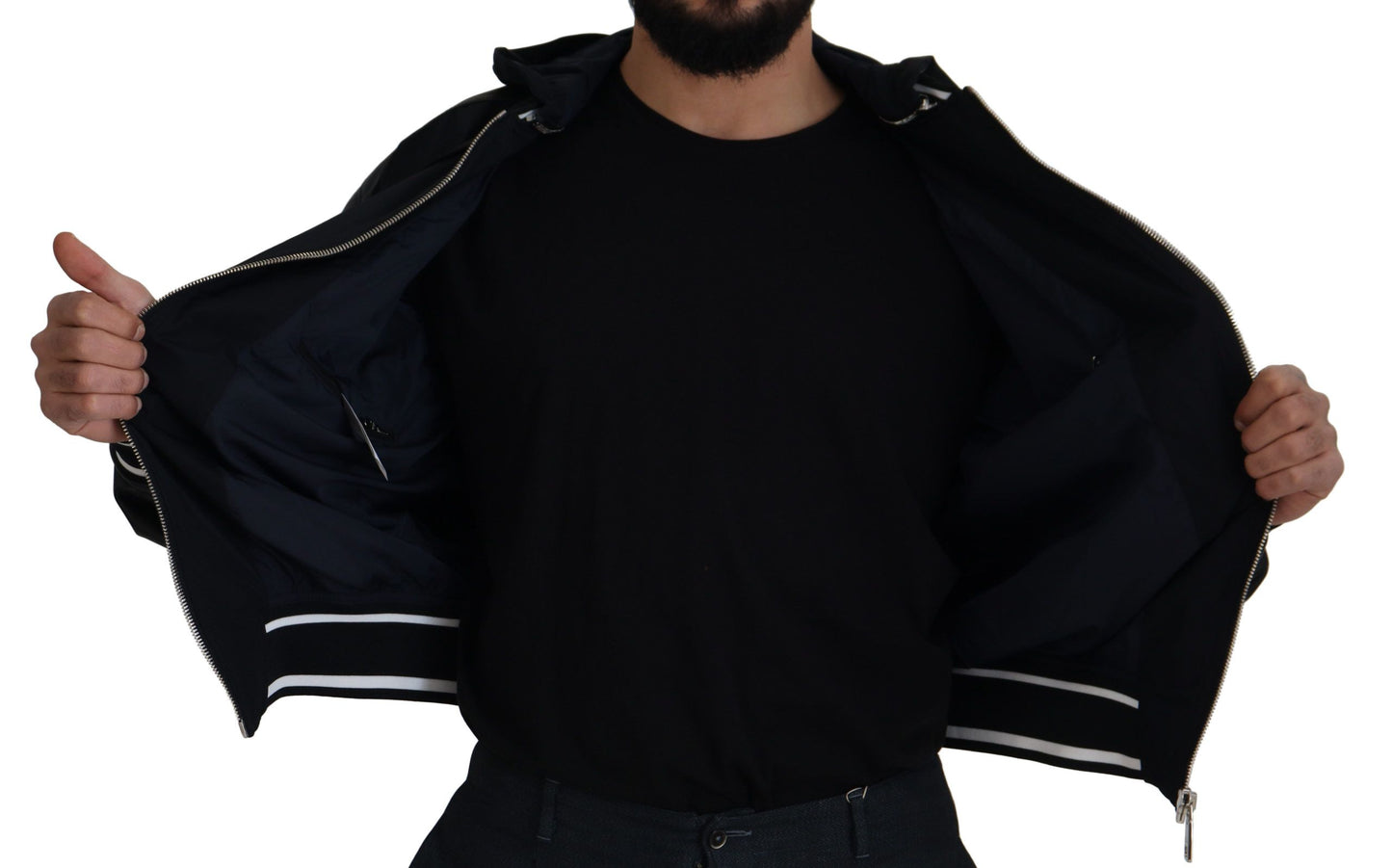 Schwarzer Polyester Blousonmantel mit Kapuze Jacke