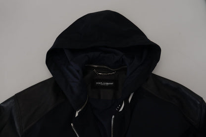 Schwarzer Polyester Blousonmantel mit Kapuze Jacke