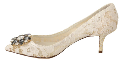 Weiß Taormina Spitze Kristall Heels Pumps Schuhe