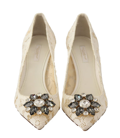 Weiß Taormina Spitze Kristall Heels Pumps Schuhe