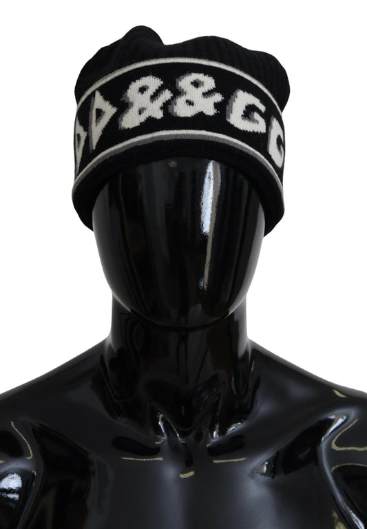 Schwarzer Kaschmir-Strick Logo Beanie Männer Mütze