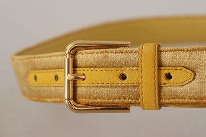Gelber Samt Gold Metall Logo eingravierte Schnalle Gürtel