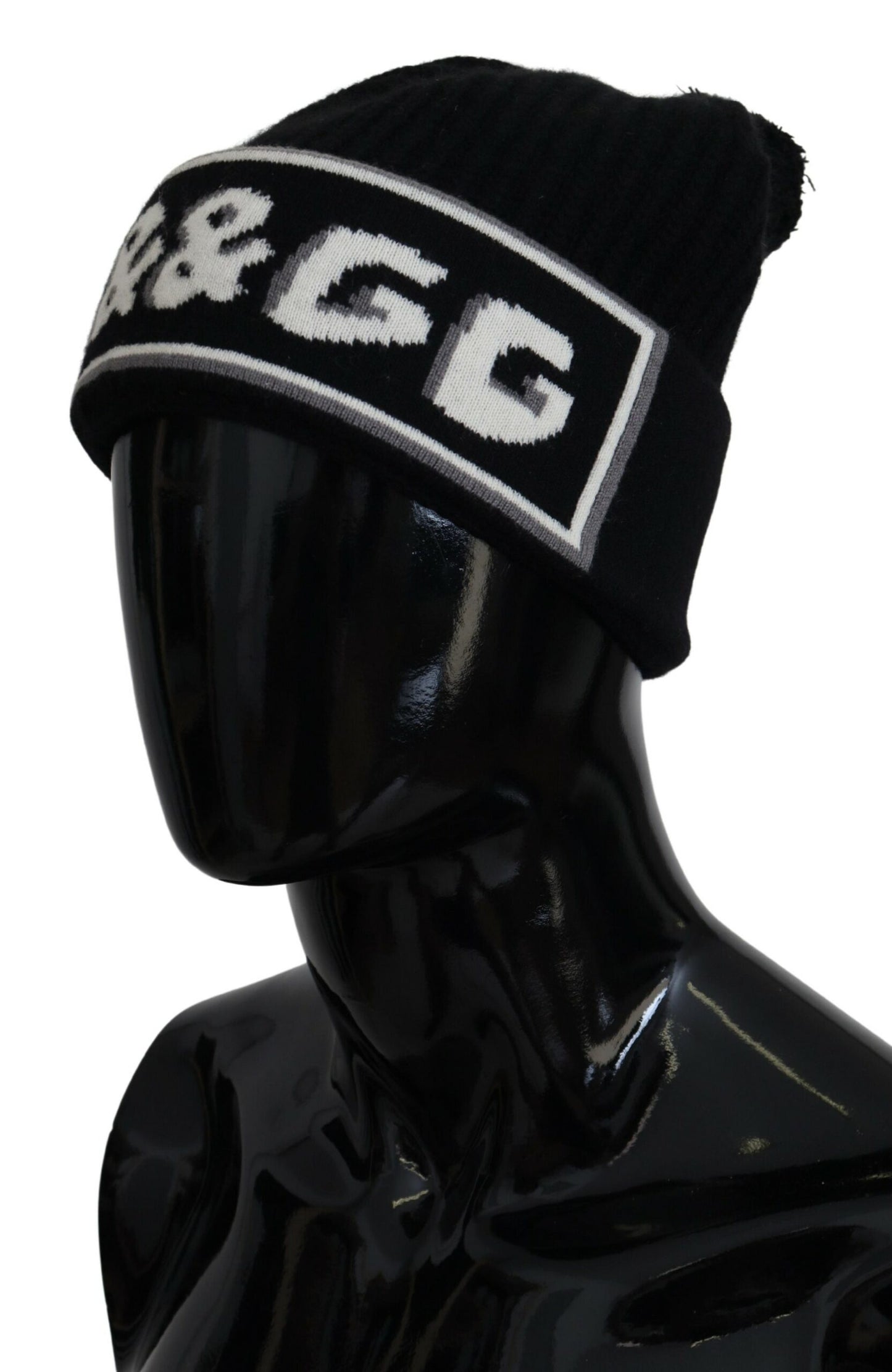 Schwarzer Kaschmir-Strick Logo Beanie Männer Mütze
