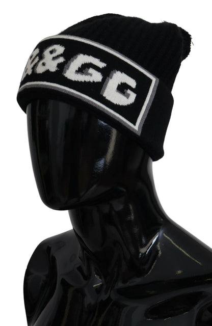Schwarzer Kaschmir-Strick Logo Beanie Männer Mütze