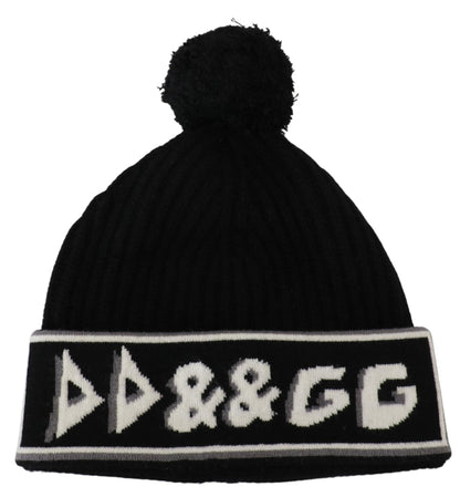 Schwarzer Kaschmir-Strick Logo Beanie Männer Mütze