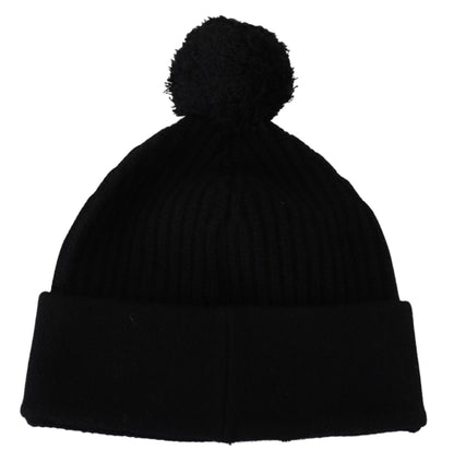 Schwarzer Kaschmir-Strick Logo Beanie Männer Mütze